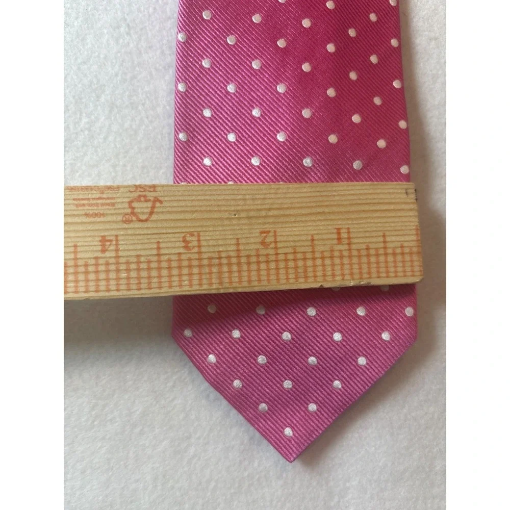 Faconnable Polka Dot Tie Mens OS Pink Silk Twill Formal Accessory